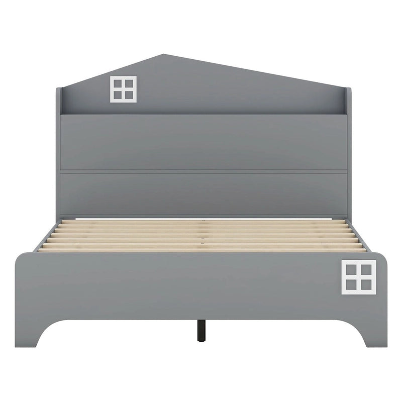 3-Piece Twin Size Bedroom Set: House Bed with Storage Headboard, Wooden Nightstand, and Storage Dresser, Gray