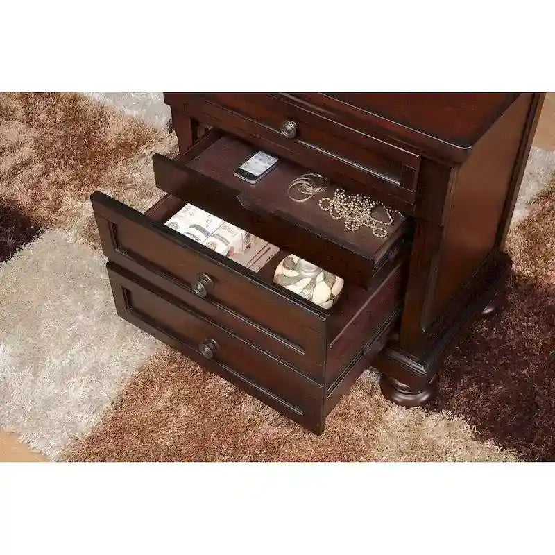 Brown Cherry Finish 3pc Bedroom Set Platform Storage Bed and Two Nightstands