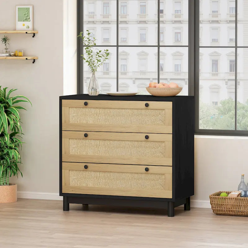 30.31 3-Drawer Storage Cabinet with Woven Rope Drawers