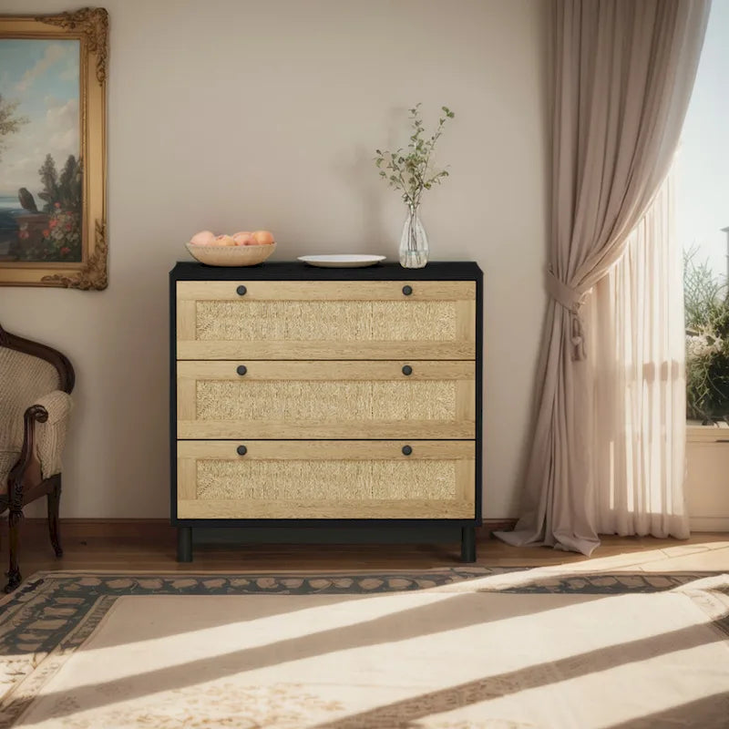30.31 3-Drawer Storage Cabinet with Woven Rope Drawers