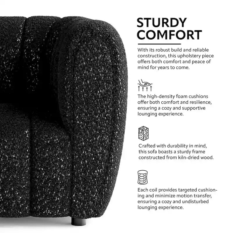Furniture of America Lucinda Modern Vertical Channel Tufted Boucle Accent Sofa Couch with Wooden Legs