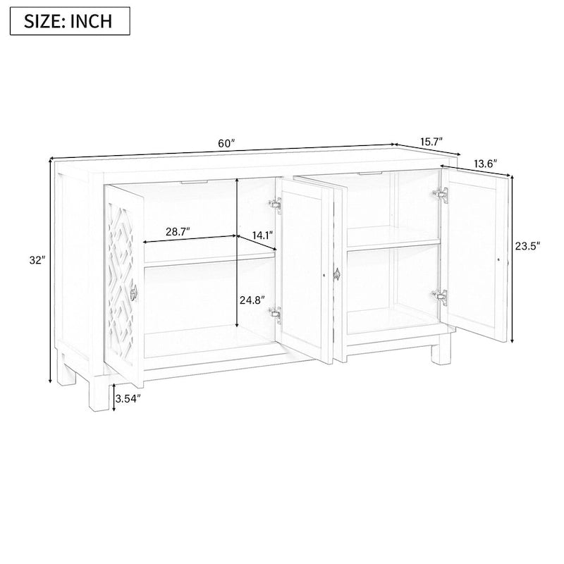 Large Storage Space Sideboard, 4 Door Buffet Cabinet with Pull Ring Handles for Living Room, Dining Room (Navy)