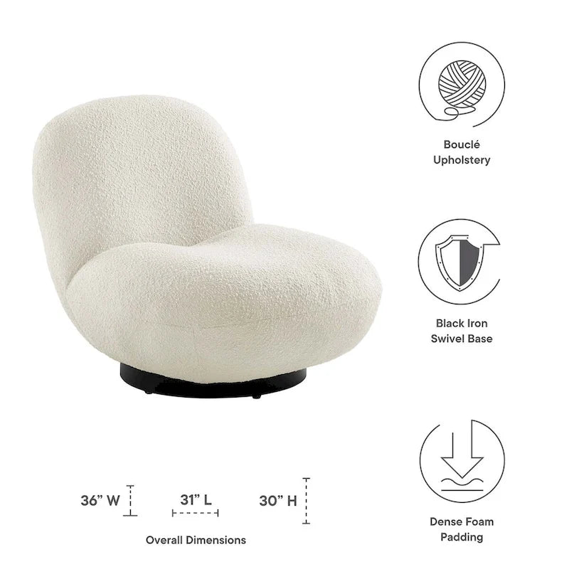 Kindred Boucle Upholstered Swivel Chair with Matte Black Base