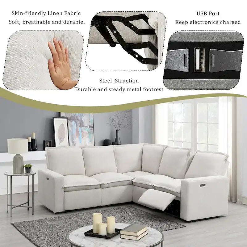 Power Recliner Chair L-Shaped Sectional Sofa, Home Theater Seating Soft Chair