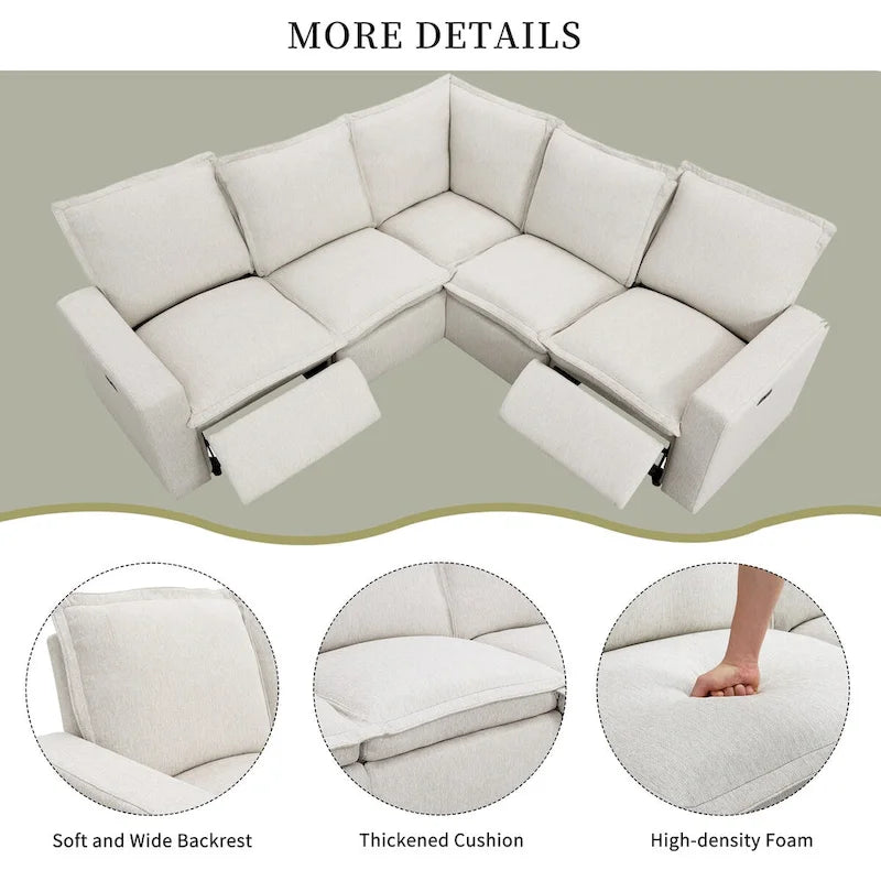 Power Recliner Chair L-Shaped Sectional Sofa, Home Theater Seating Soft Chair