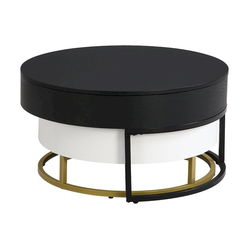 Modern Round Lift-top Nesting Coffee Tables with 2 Drawers