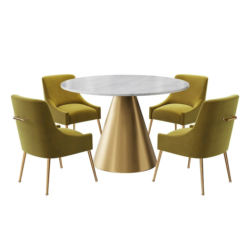 48 Marble Top Metal Dining Table with Velvet Dining Chair Set