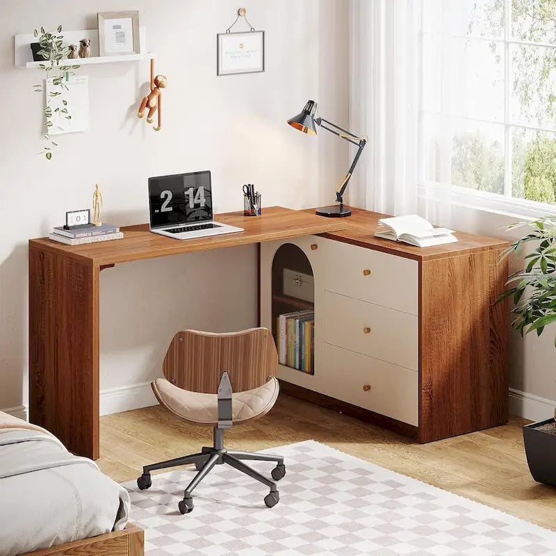 47 Inches Reversible L Shaped Computer Desk for Home Office
