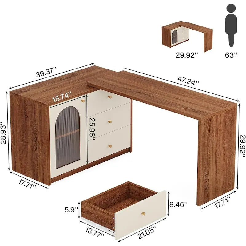 47 Inches Reversible L Shaped Computer Desk for Home Office