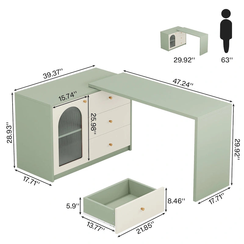 47 Inches Reversible L Shaped Computer Desk for Home Office