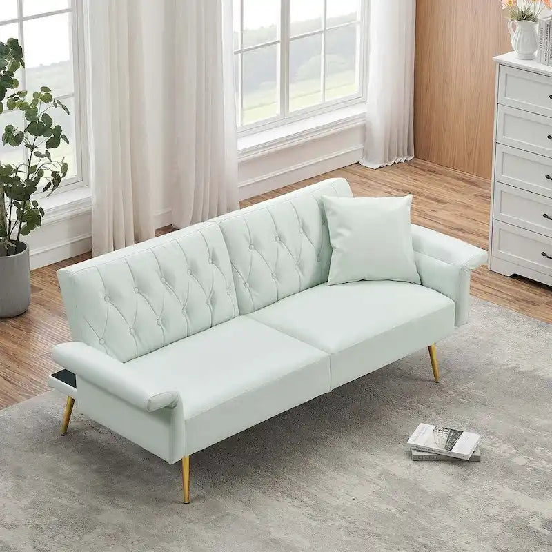 Futon Sofa Bed, Faux leather Foldable Couch Convertible Loveseat Sleeper Daybed with Adjustable Armrests for Small Space