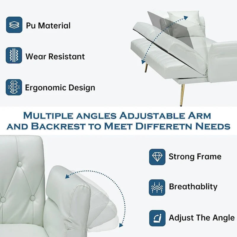 Futon Sofa Bed, Faux leather Foldable Couch Convertible Loveseat Sleeper Daybed with Adjustable Armrests for Small Space