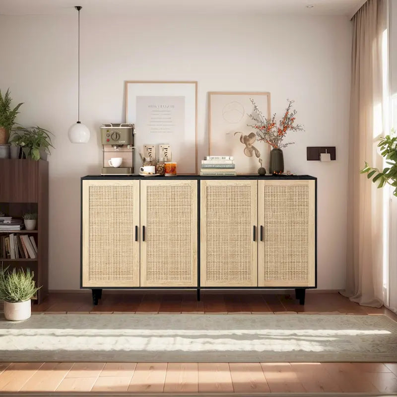 Functional 4 Door Rattan Decorative Storage Cabinet