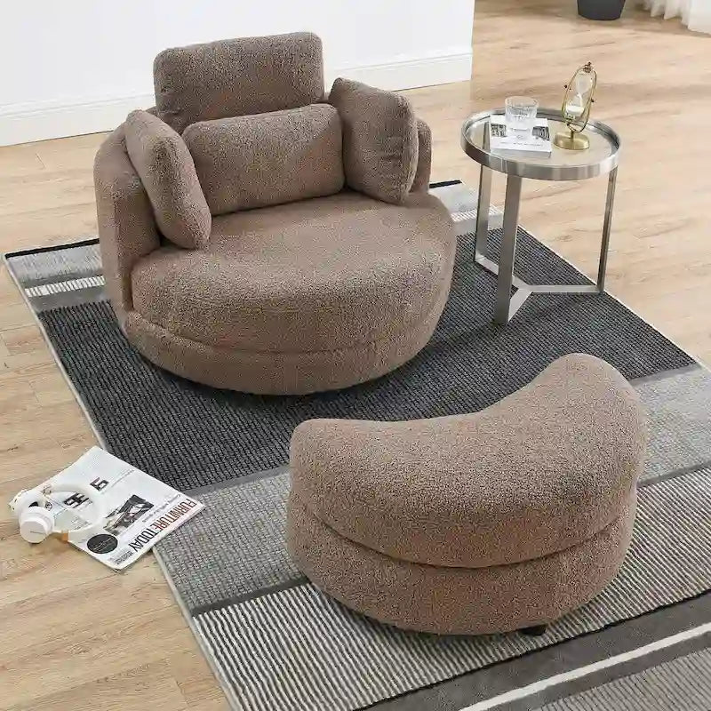 39W Oversized Swivel Chair, Moon Storage Ottoman, Loveseat Circle Swivel Barrel Chairs Cuddle Sofa Lounger Armchair, 4 Pillows