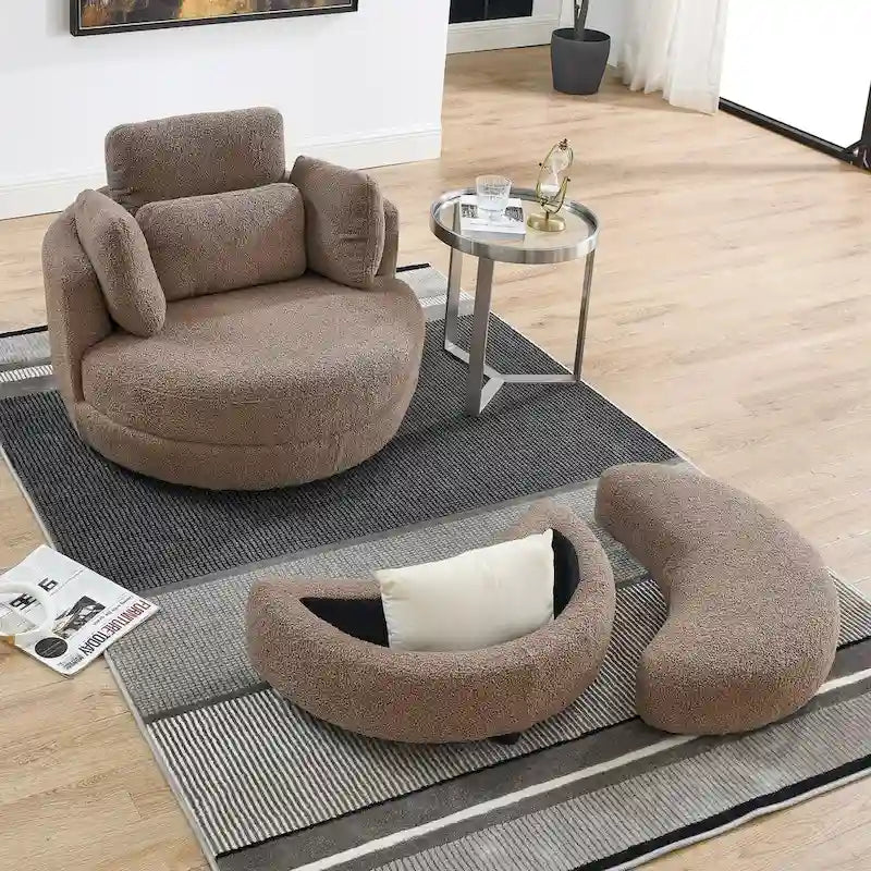 39W Oversized Swivel Chair, Moon Storage Ottoman, Loveseat Circle Swivel Barrel Chairs Cuddle Sofa Lounger Armchair, 4 Pillows