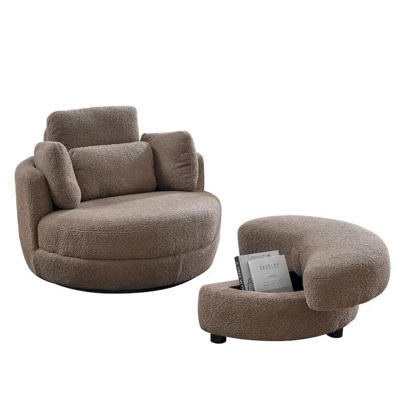 39W Oversized Swivel Chair, Moon Storage Ottoman, Loveseat Circle Swivel Barrel Chairs Cuddle Sofa Lounger Armchair, 4 Pillows