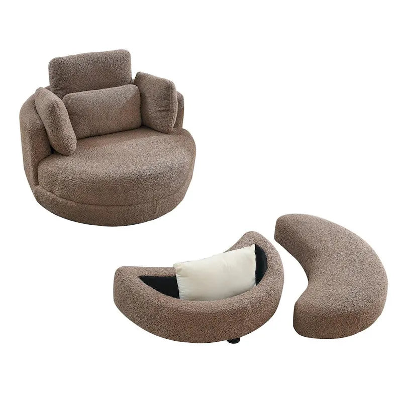 39W Oversized Swivel Chair, Moon Storage Ottoman, Loveseat Circle Swivel Barrel Chairs Cuddle Sofa Lounger Armchair, 4 Pillows