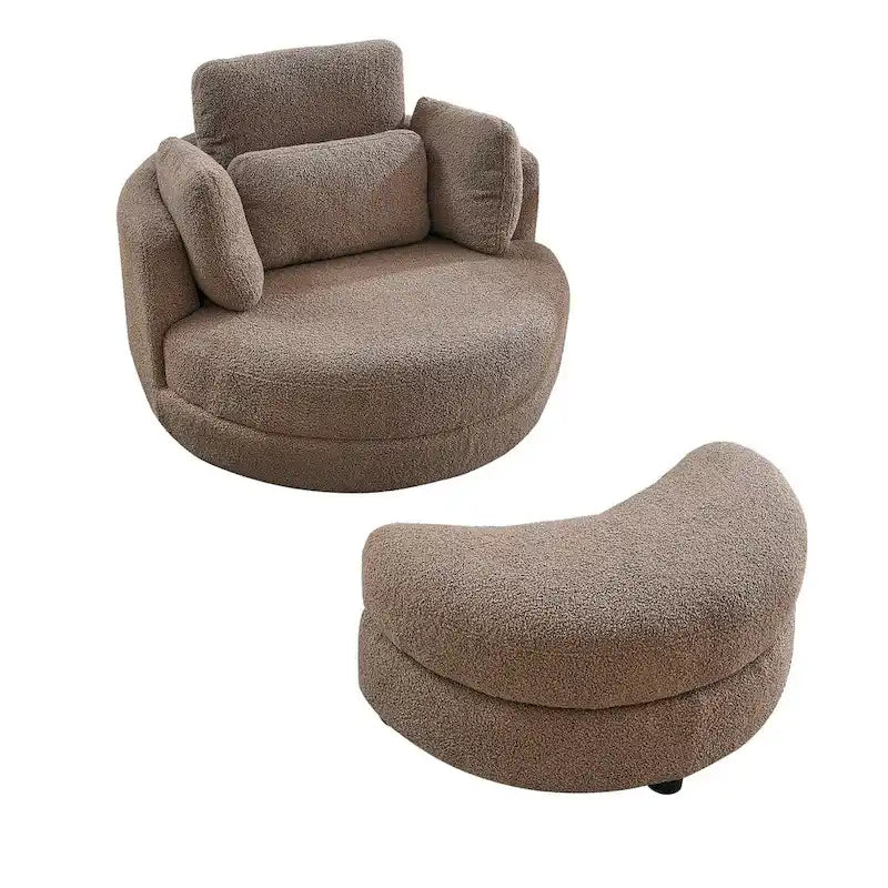 39W Oversized Swivel Chair, Moon Storage Ottoman, Loveseat Circle Swivel Barrel Chairs Cuddle Sofa Lounger Armchair, 4 Pillows