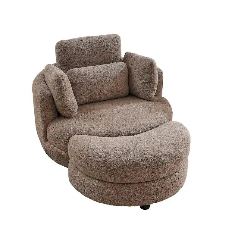 39W Oversized Swivel Chair, Moon Storage Ottoman, Loveseat Circle Swivel Barrel Chairs Cuddle Sofa Lounger Armchair, 4 Pillows