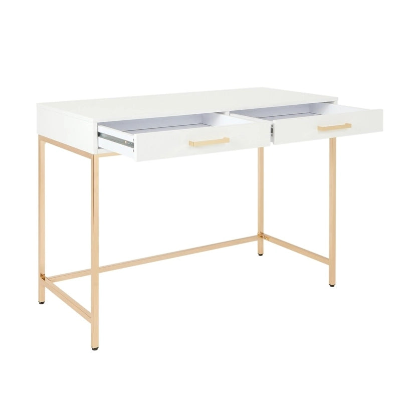 Alios Desk with White Gloss Finish and Gold Base