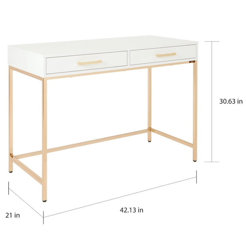 Alios Desk with White Gloss Finish and Gold Base