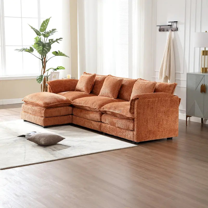 Chenille Fabric L-Shape Comfy Oversized three-seat Modular Sectional Sofa