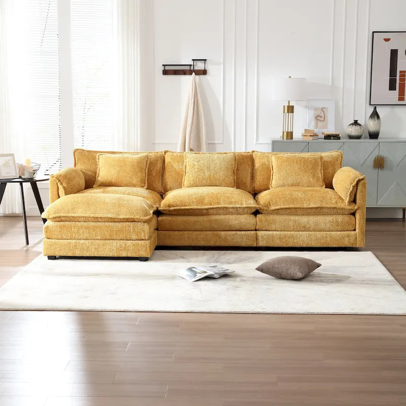 Chenille Fabric L-Shape Comfy Oversized three-seat Modular Sectional Sofa