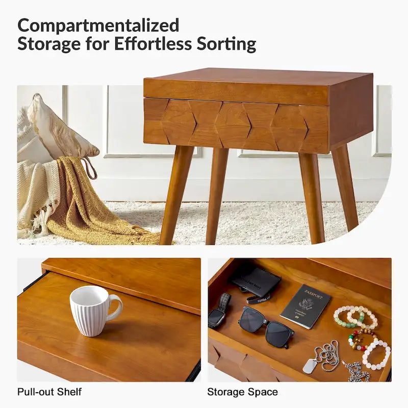 Julian Mid-century Modern End Table with Charging Station Set of 2 by HULALA HOME
