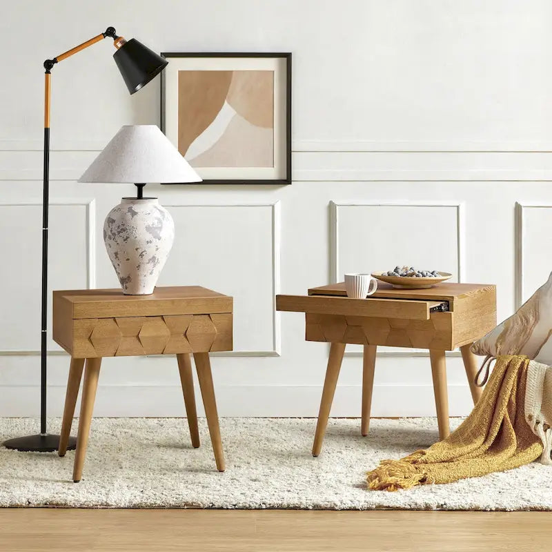 Julian Mid-century Modern End Table with Charging Station Set of 2 by HULALA HOME