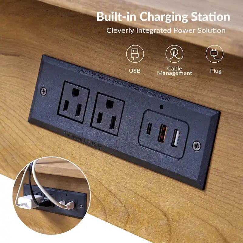 Julian Mid-century Modern End Table with Charging Station Set of 2 by HULALA HOME