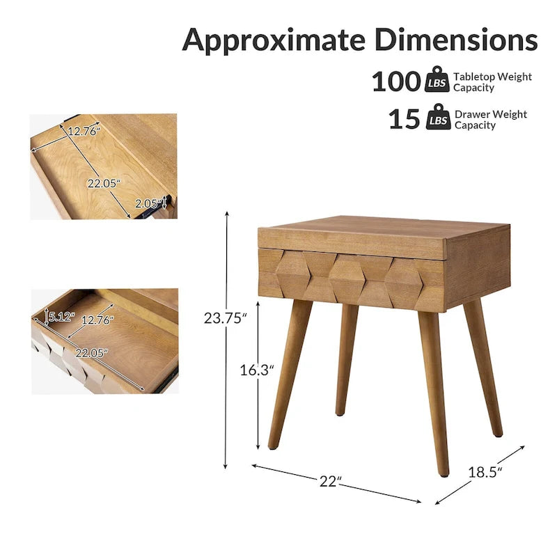 Julian Mid-century Modern End Table with Charging Station Set of 2 by HULALA HOME