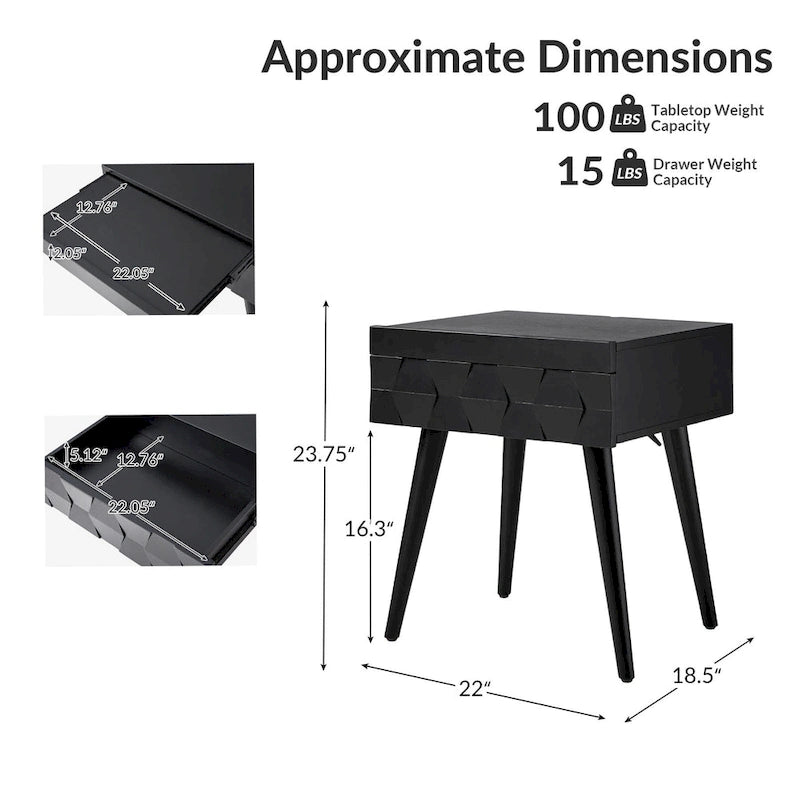 Julian Mid-century Modern End Table with Charging Station Set of 2 by HULALA HOME