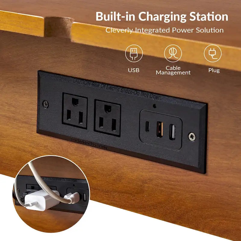 Julian Mid-century Modern End Table with Charging Station Set of 2 by HULALA HOME