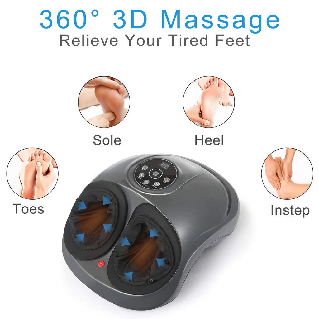 CINCOM Foot Massager with Heat &amp; Air Compression for Foot Deep Shiatsu Kneading Massage with 3 Intensities 2 Modes Auto-Off Timer for Relax