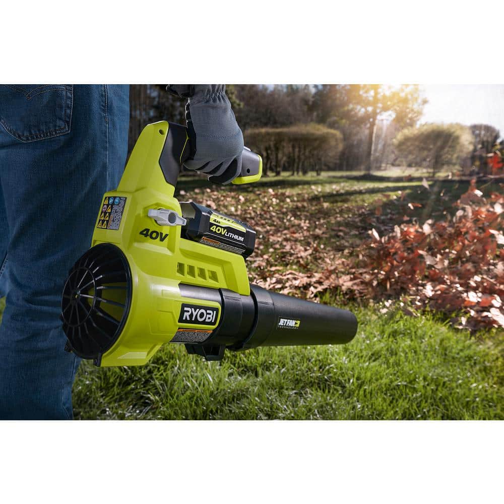 40V 110 MPH 525 CFM Cordless Battery Variable-Speed Jet Fan Leaf Blower with 4.0 Ah Battery and Charger RY40480