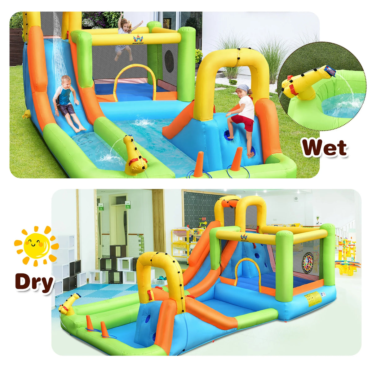 Costway Inflatable Water Slide Park Bounce House Splash Pool with 750W Blower
