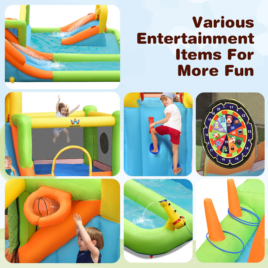 Costway Inflatable Water Slide Park Bounce House Splash Pool with 750W Blower
