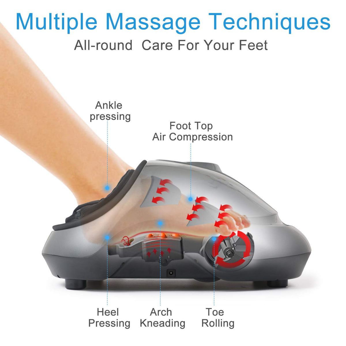 CINCOM Foot Massager with Heat &amp; Air Compression for Foot Deep Shiatsu Kneading Massage with 3 Intensities 2 Modes Auto-Off Timer for Relax