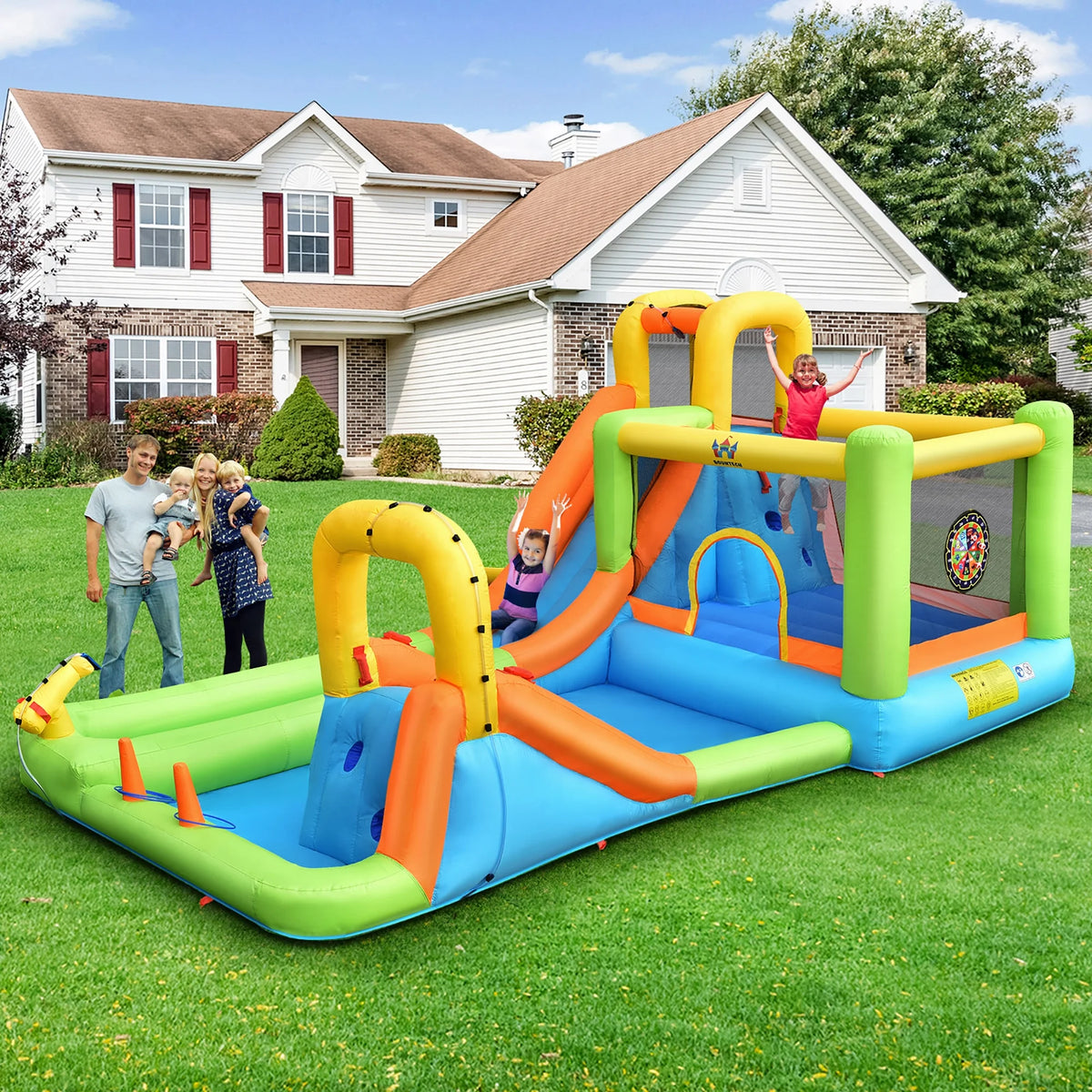 Costway Inflatable Water Slide Park Bounce House Splash Pool with 750W Blower