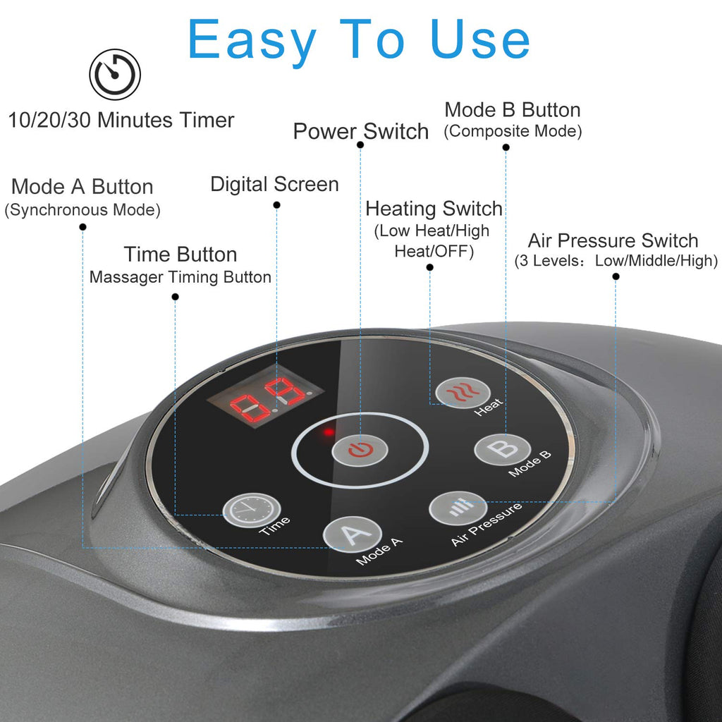 CINCOM Foot Massager with Heat &amp; Air Compression for Foot Deep Shiatsu Kneading Massage with 3 Intensities 2 Modes Auto-Off Timer for Relax