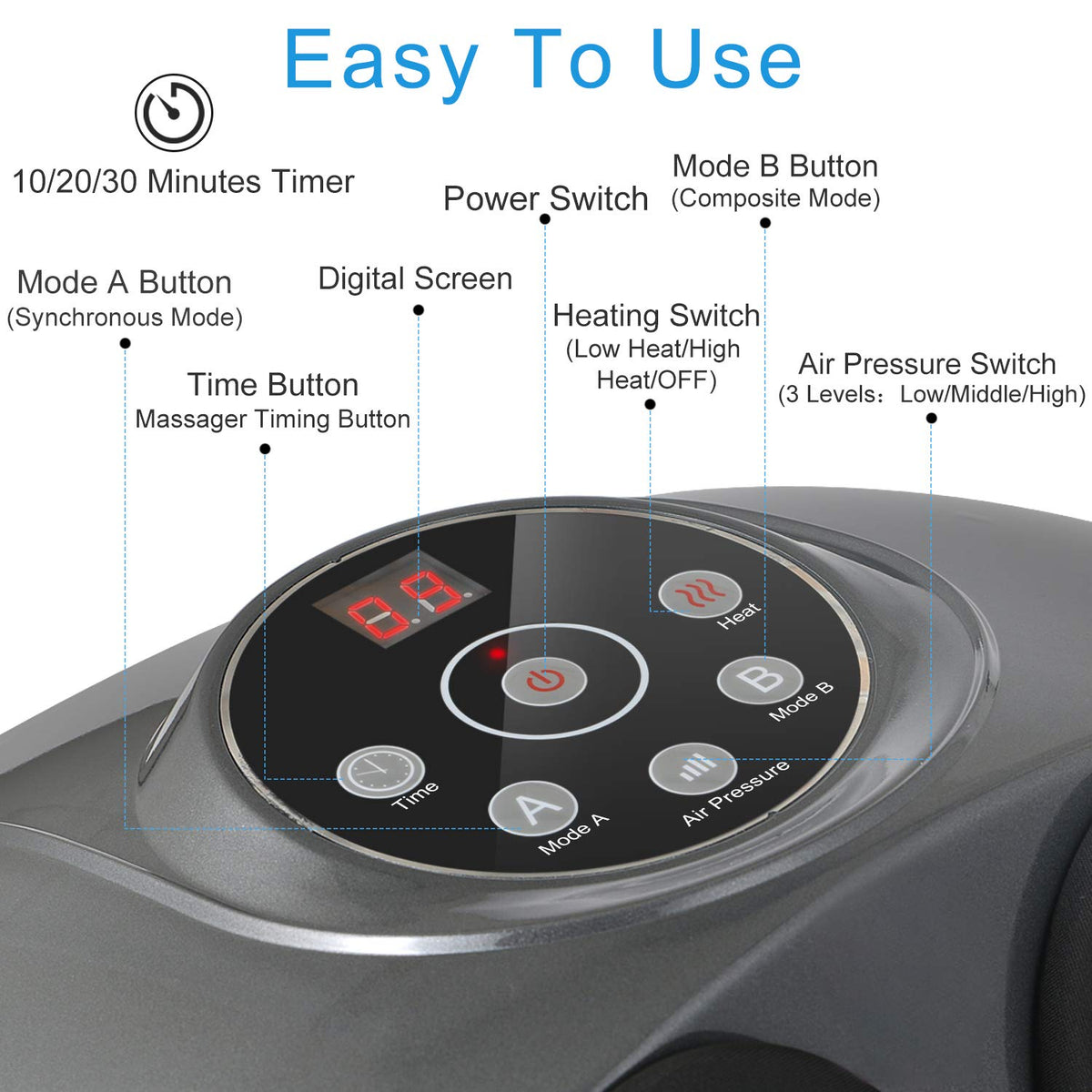 CINCOM Foot Massager with Heat &amp; Air Compression for Foot Deep Shiatsu Kneading Massage with 3 Intensities 2 Modes Auto-Off Timer for Relax